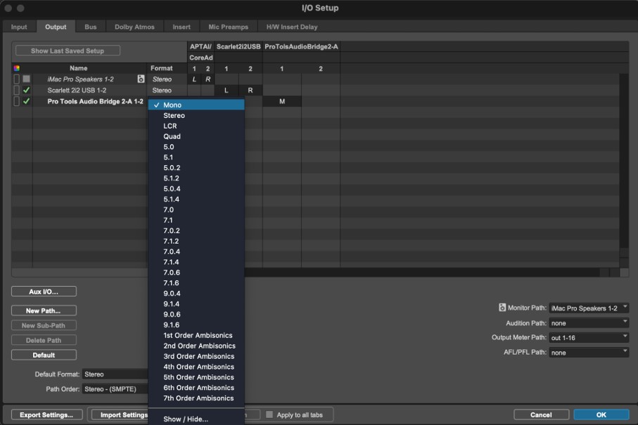 ProTools I/O Setup